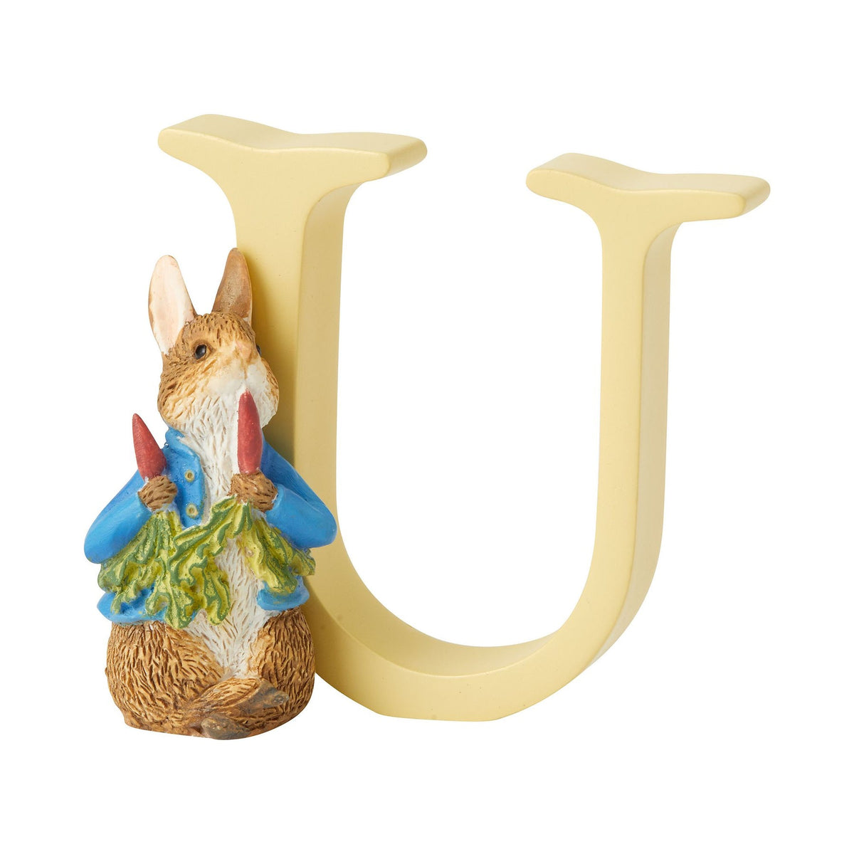 Letter Ornament: Handpainted Cast Stone  U   PETER RABBIT WITH RADISHES - Peter Rabbit