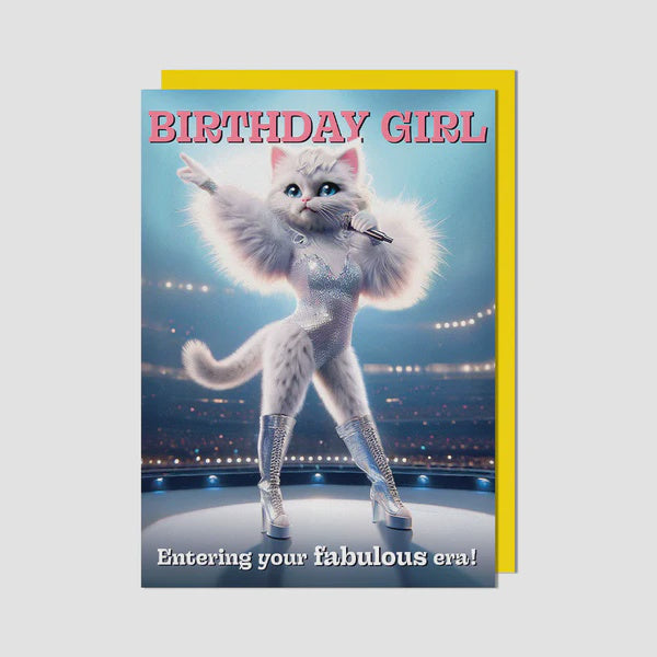 Birthday Card: Singing Cat Birthday Girl Entering Your Fabulous Era! - Pigment