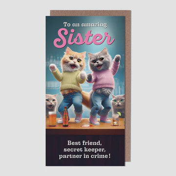 Birthday Card: To an Amazing Sister - Cats on Dancing on Bar - Pigment