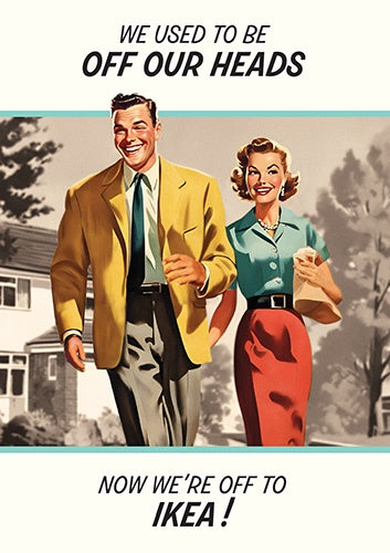 Birthday Card: Couple Off Our Heads Retro Town - Pigment