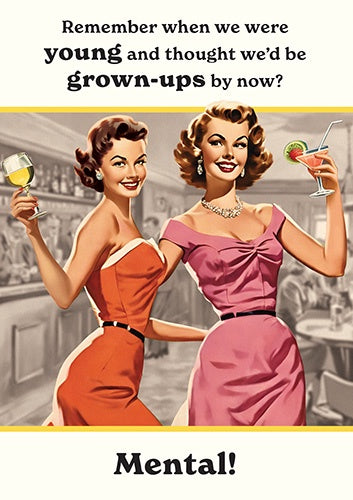 Birthday Card: Grown Ups By Now Girls Drinking Retro Town - Pigment