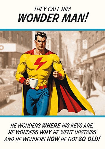 Birthday Card: Wonder Man! Retro Town - Pigment