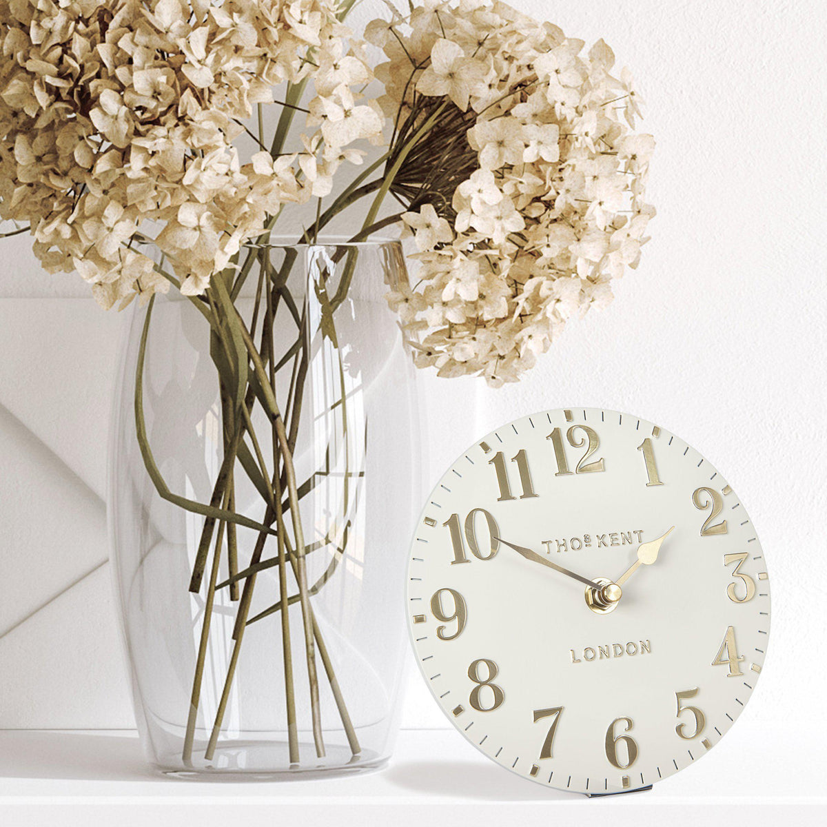 Clock: Mantel Resin  Arabic 6inch - Oatmeal Cream & Gold - Thomas Kent