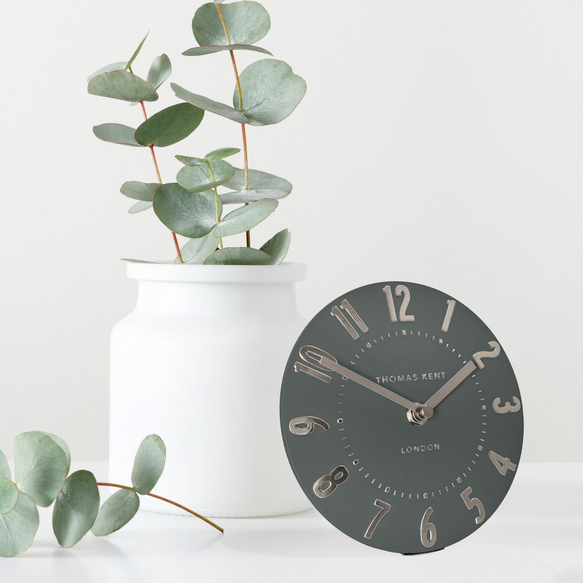 Clock: Mantel Resin  Mulberry 6inch - Olive Green & sliver  - Thomas Kent