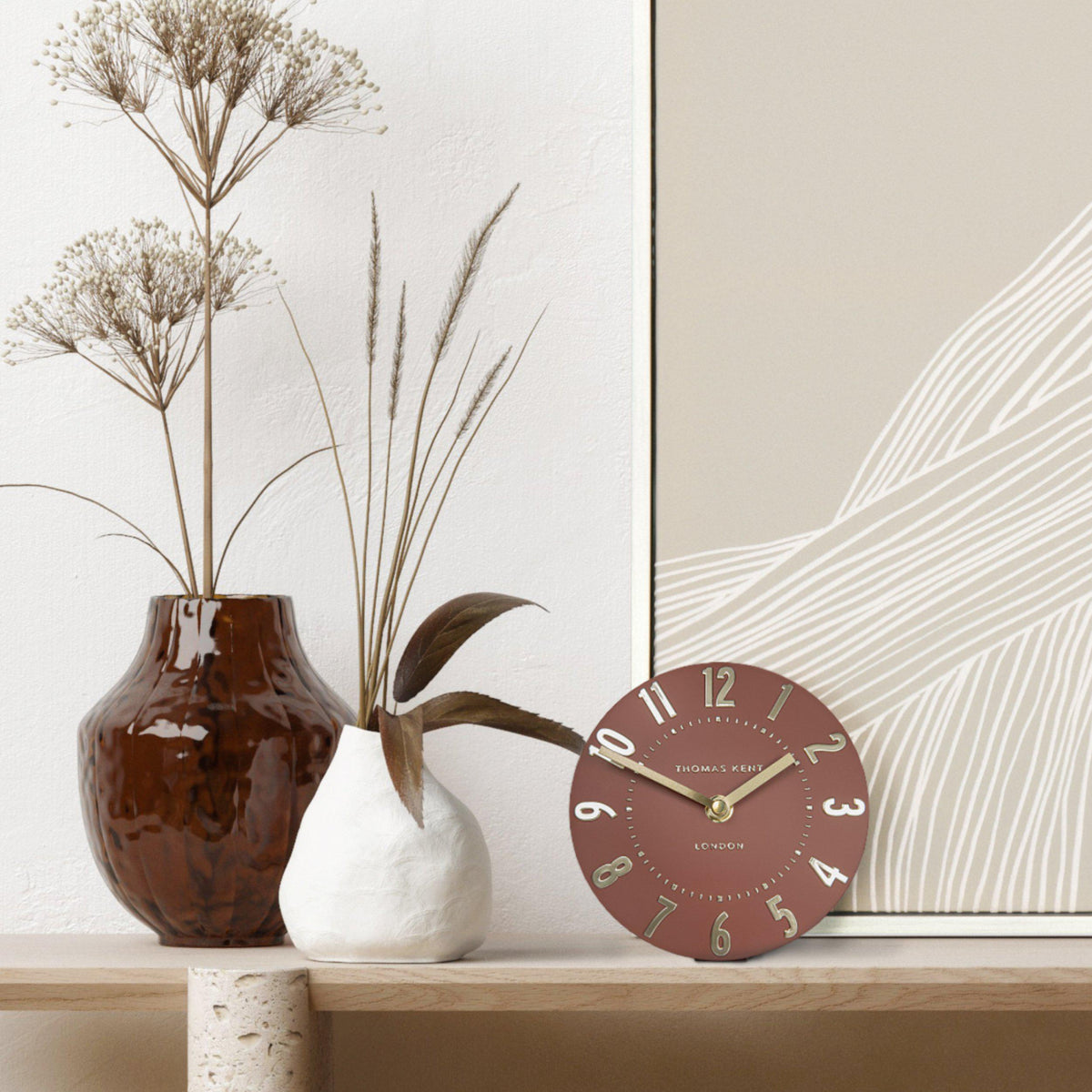 Clock: Mantel Resin  Mulberry 6inch - Aubern Terracotta & Gold - Thomas Kent