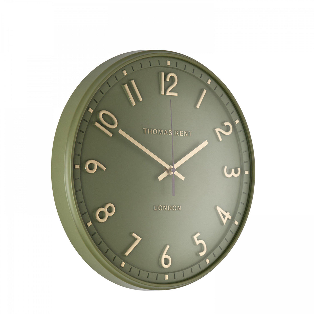Clock: Wall Painted 14inch Tresco - Clover Green & Gold - Thomas Kent