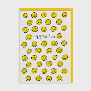 Birthday Card: Neon HBD Yellow Smiley Ashkahn - Ohh Deer