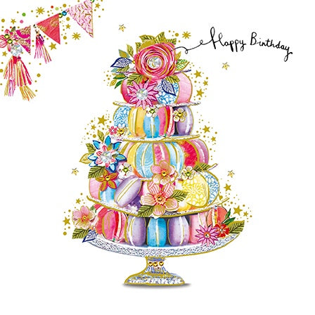 Birthday Card: 3D Macaron Tiered Cake - Paper Rose
