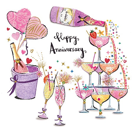 Anniversary Card: Champagne Glasses Border - Paper Rose