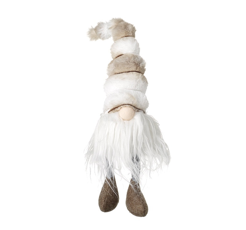 Christmas Character: Fabric Gonk Small Stripy Hat Dangly Legs - Brown - Gisela Graham