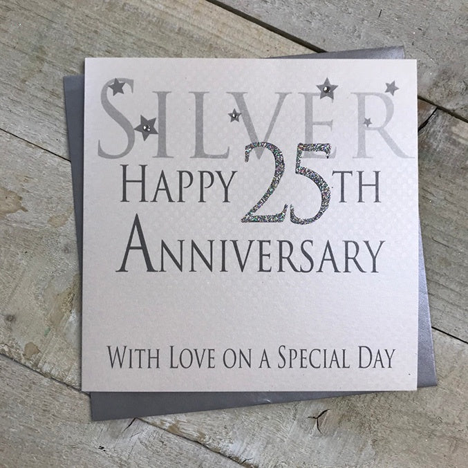 Anniversary Card: Silver 25th Love on a Special Day - White Cotton Cards