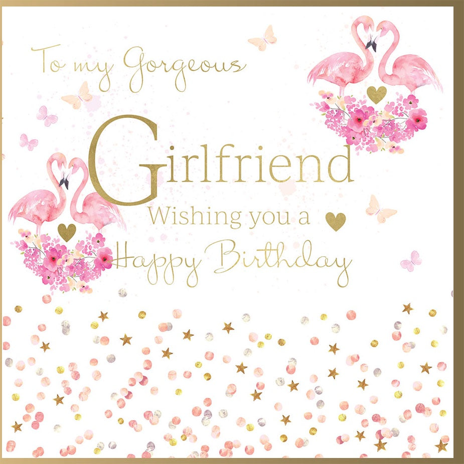 Girlfriend Card: Gorgeous Swans Floral Glitter - Pink & Gold