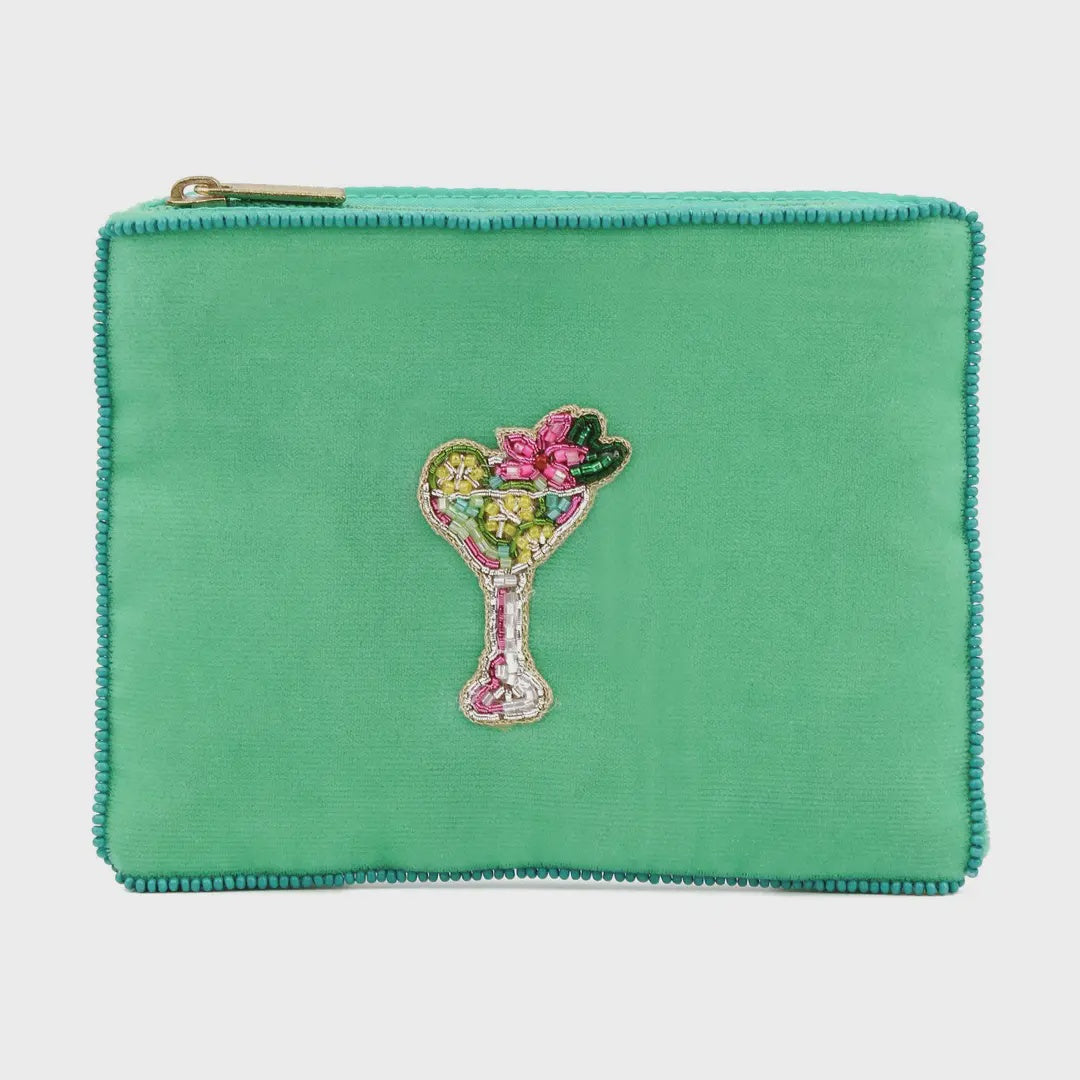 Pouch: Velvet Handcrafted Small Cocktail - Green - My Doris