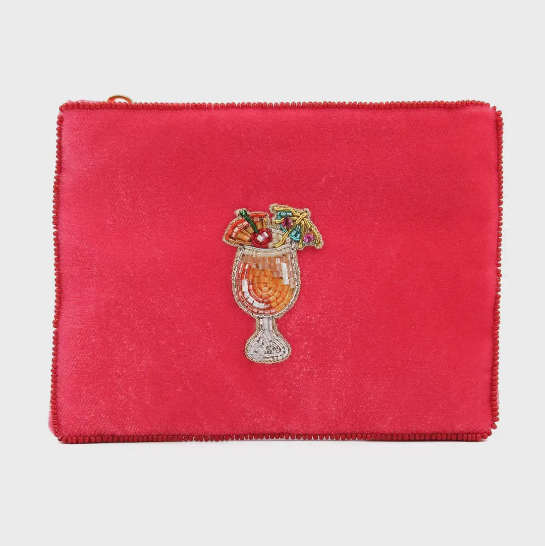 Pouch: Velvet Handcrafted Small Cocktail - Red - My Doris