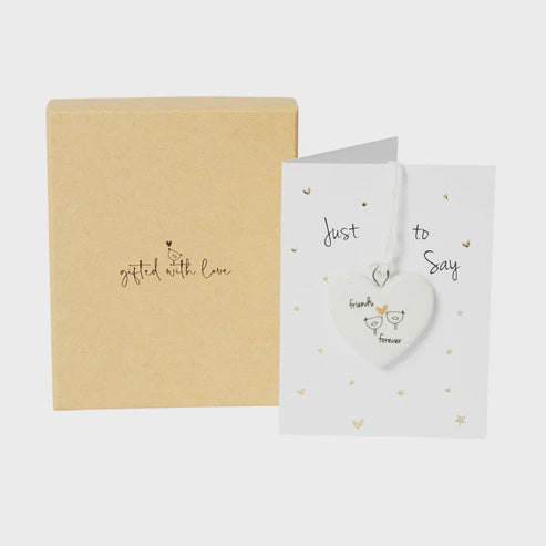 Token: Ceramic Mini Heart On Card & Boxed Friend Forever - Belly Button