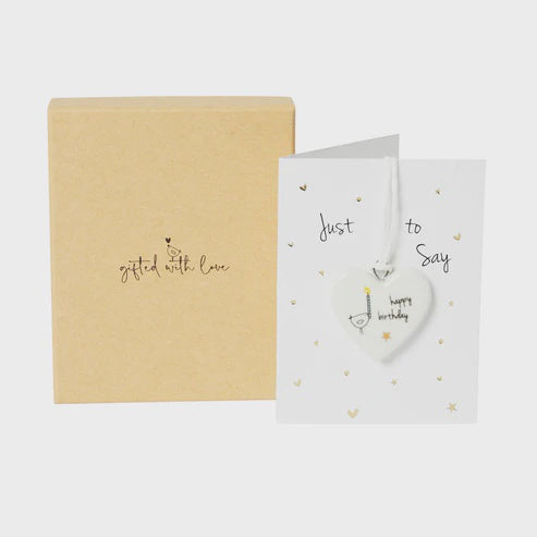 Token: Ceramic Mini Heart On Card & Boxed Happy Birthday  - Belly Button
