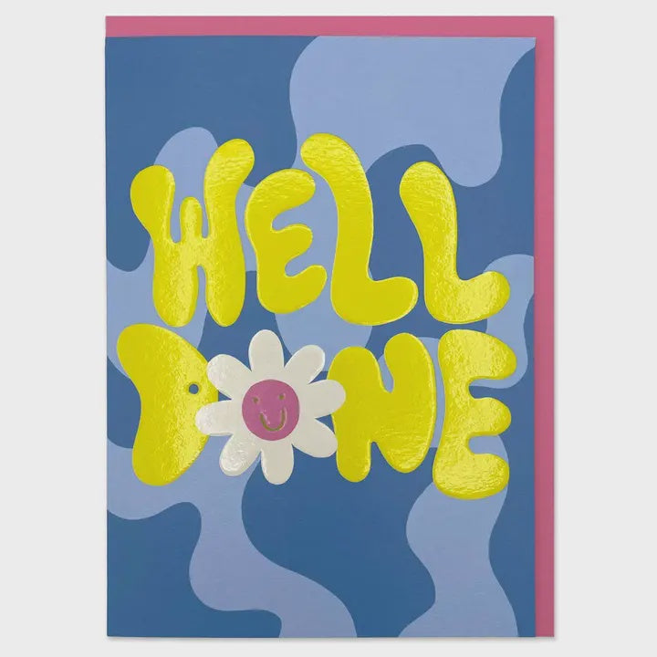 Congratulations Card: 1970s Inspired Well Done - Raspberry Blossom