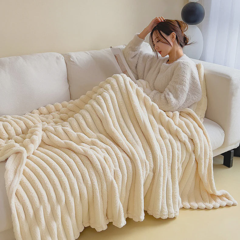 Throw: Faux Fur Soft Ribbed - Cream