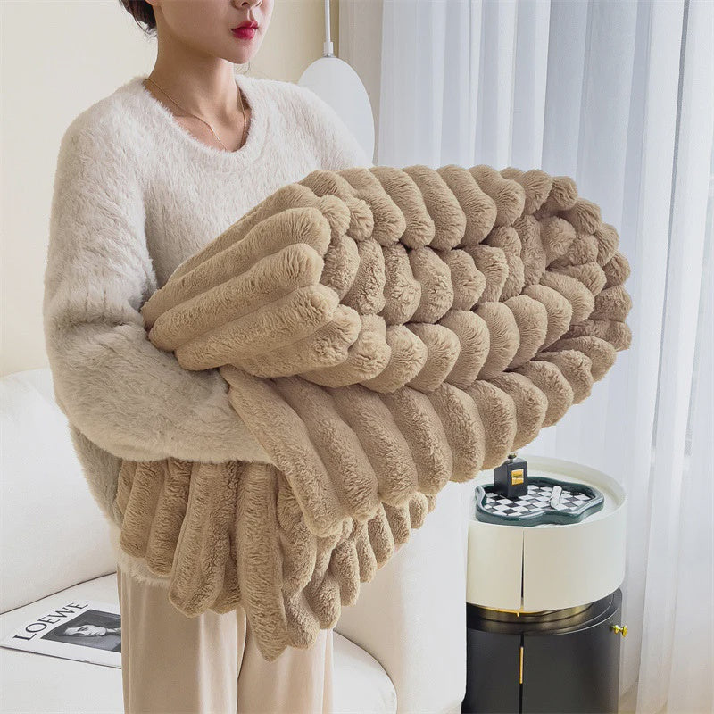 Throw: Faux Fur Soft Ribbed - Camel