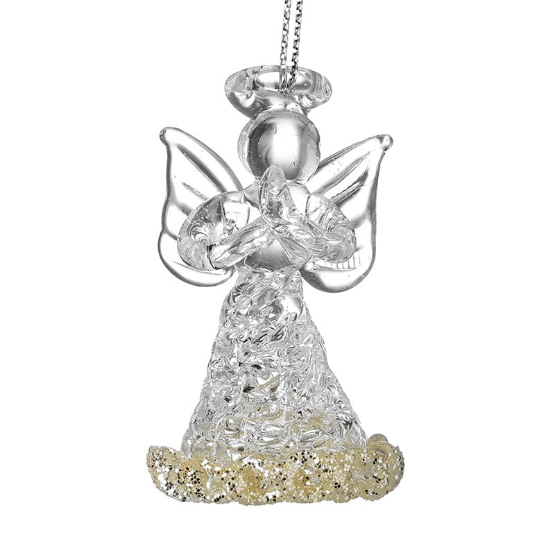 Christmas Tree Decoration: Glass Angel Glitter Hem  - Gold - Heaven Sends