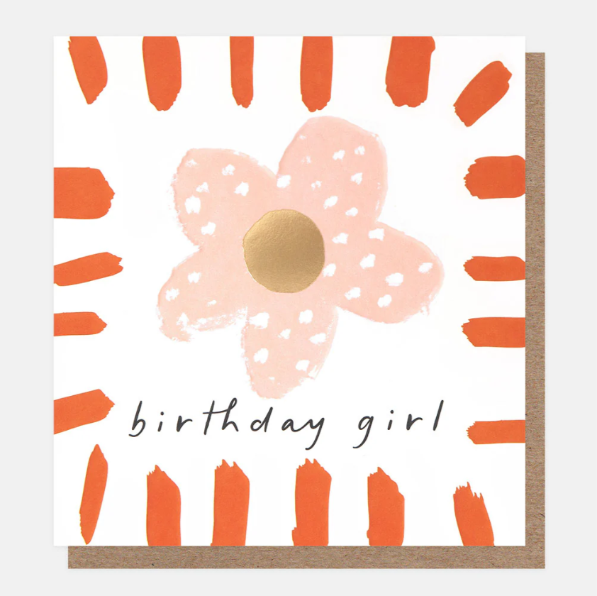 Birthday Card: Birthday Girl Pink Flower & Brushstrokes - Caroline Gardner