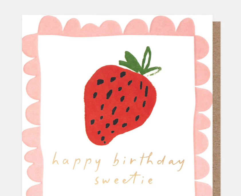 Birthday Card: Strawberry Pink Scalloped Edge - Caroline Gardner