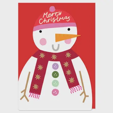 Christmas Card: Merry Christmas Snowman - Raspberry Blossom