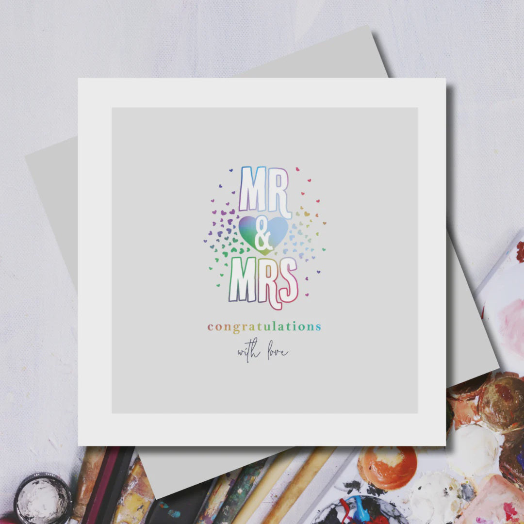 Wedding  Card: Rainbow Foil  Mr & Mrs Typography Stars Bowden Shines - Marina B