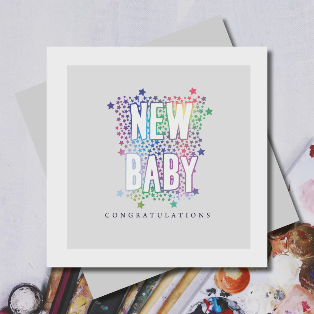 New Baby  Card: Rainbow Foil  Typography Stars Bowden Shines - Marina B