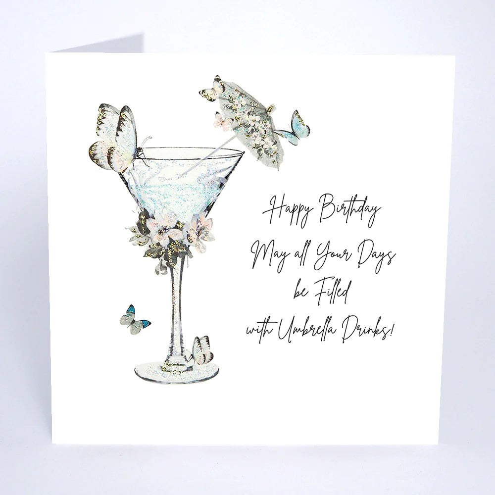 Birthday Card: Cocktail Umbrella Drinks Handmade Swarovski Crystals - Five Dollar Shake