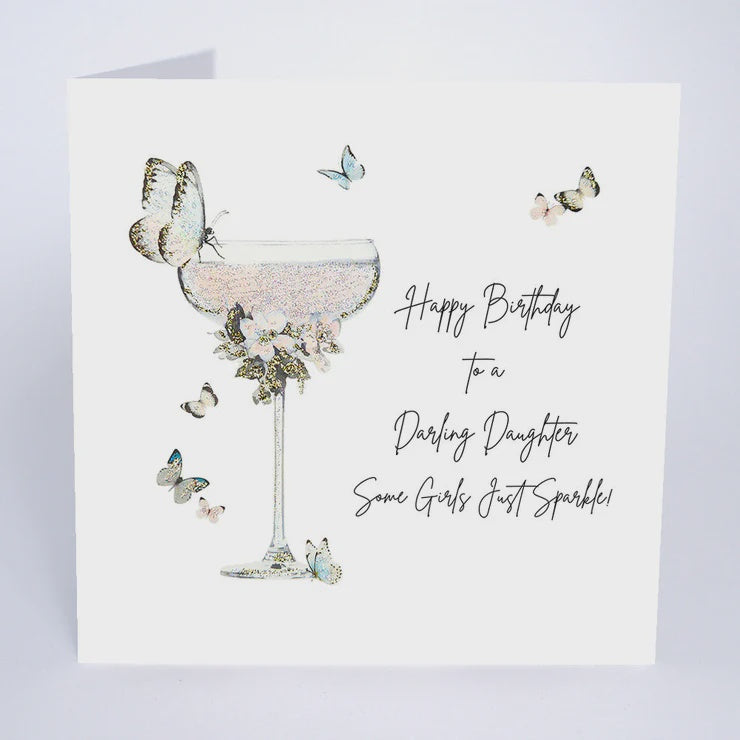Daughter Card: Cocktail and Butterfuls Glitter Handmade - Five Dollar Shake