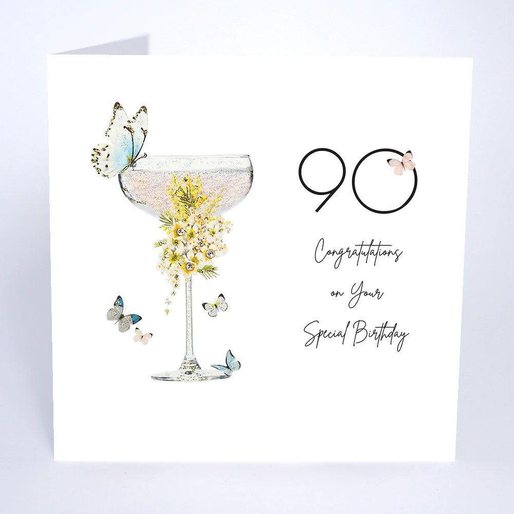 Age 90th Card: Glass Butterflies Swarovski Crystals - Five Dollar Shake
