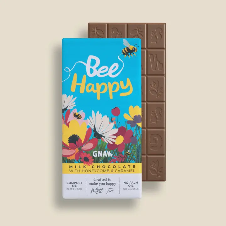 Chocolate Bar: Bee Happy 80g - Gnaw Chocolate