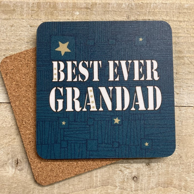 Grandad Coaster: Best Ever Grandad Blue - White Cotton