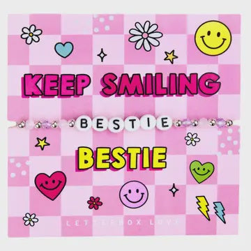 Carded Bracelet: Letter Beads BESTIE - Pink Card - Letter Box Love