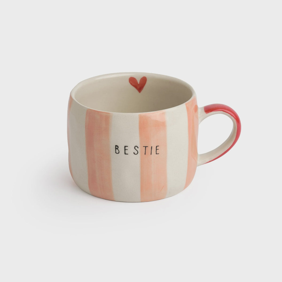 Mug: Stoneware Hand-Painted Striped Bestie - Pink - Belly Button Designs