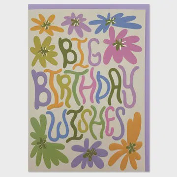 Birthday Card: Big Birthday Wishes Bright - Multicolour - Raspberry Blossom