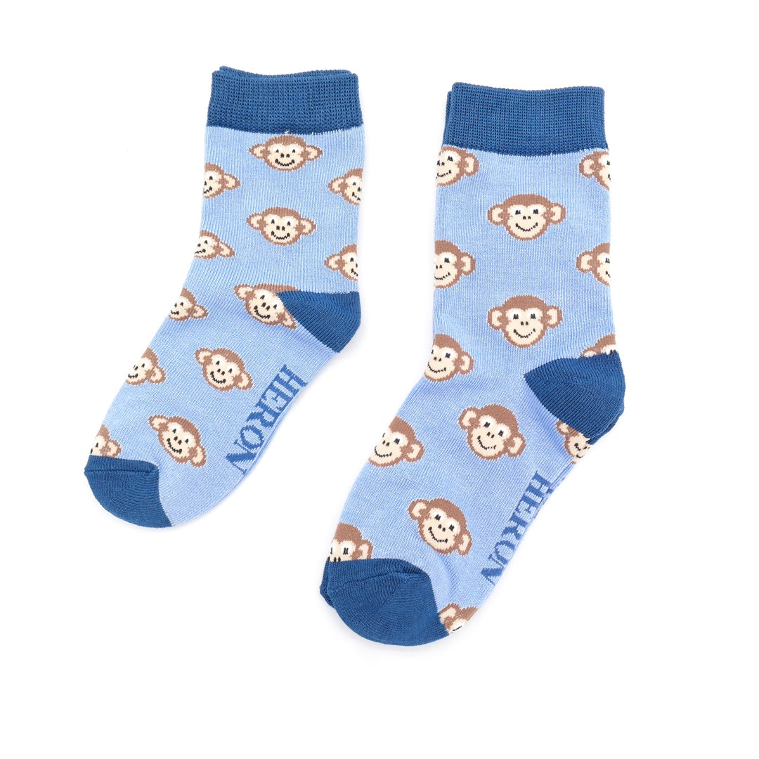 Boys Socks: Bamboo Monkeys 2-3y - Pale Blue - Mr Heron