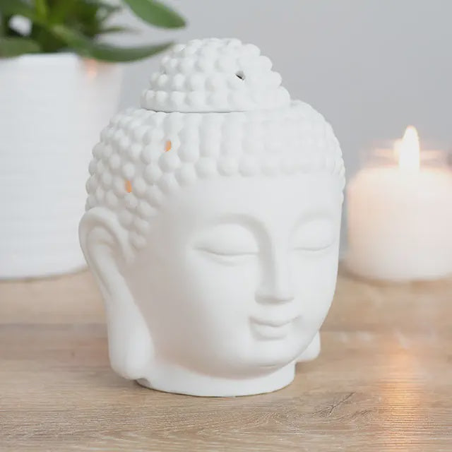 Oil Burner Wax Melter: Ceramic Buddha Head - White - Something Different