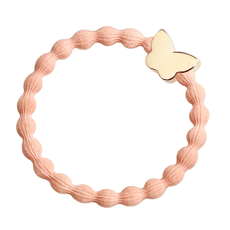 Hairband Bracelet: Stretch Bubble Elastic with Gold Butterfly - Peach - By Eloise