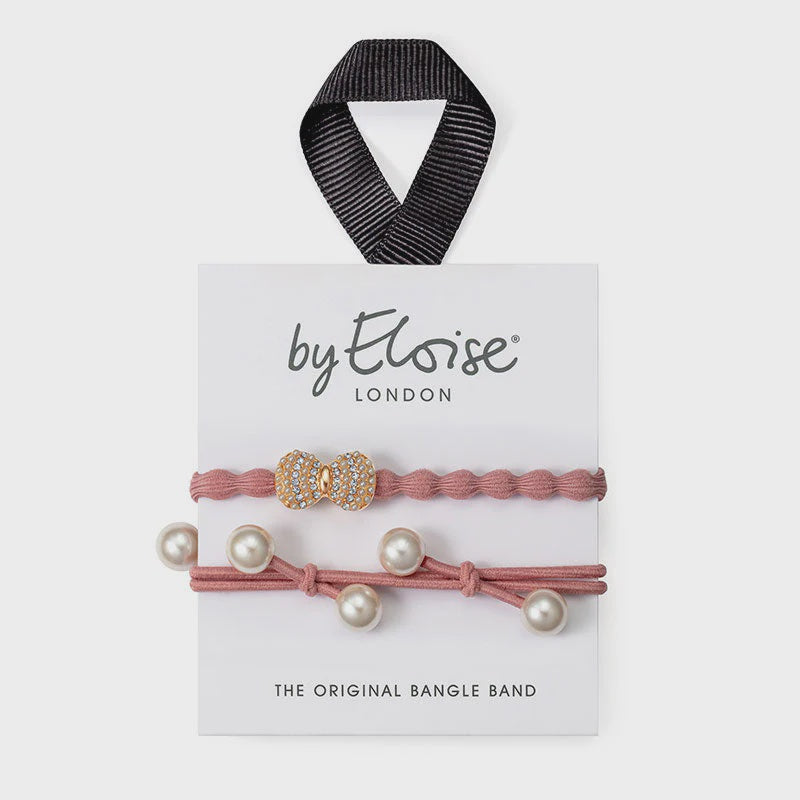 Hairband Bracelet Set: Champagne Chic Bow & Pearls - Pink - by Eloise