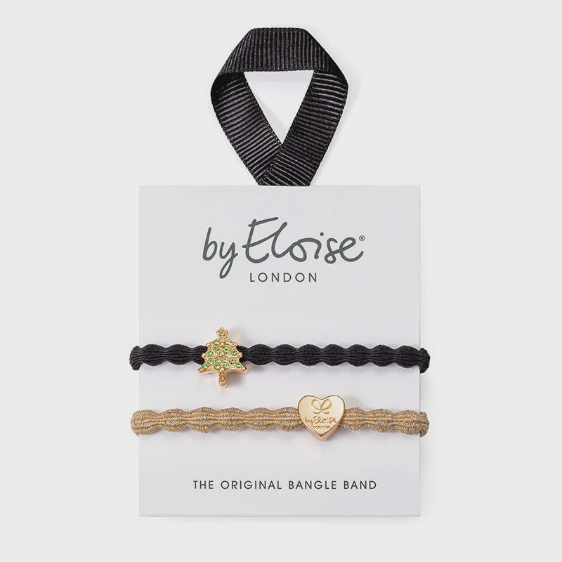 Hairband Bracelet Set: Christmas Night Tree & Heart - Gold & Black - by Eloise