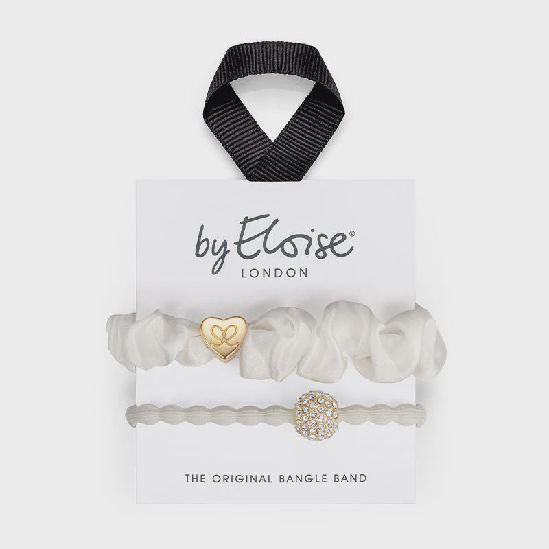 Hairband Bracelet Set: Elegant Ivory Snowball & Scrunchie - Cream - by Eloise