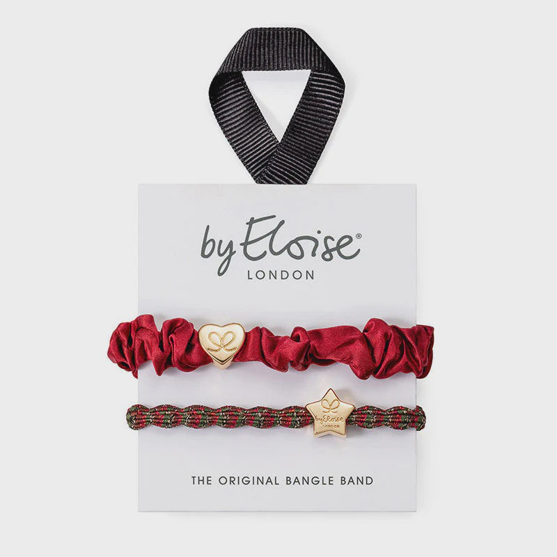 Hairband Bracelet Set: Highlands Christmas Tartan & Star  Scrunchie - Red - by Eloise
