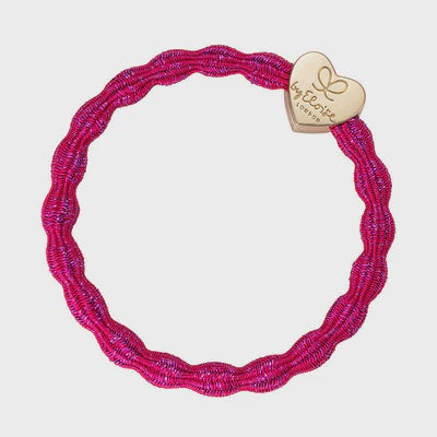 Hairband Bracelet: Stretch Bubble Elastic with Gold Heart - Fuchsia Pink - By Eloise