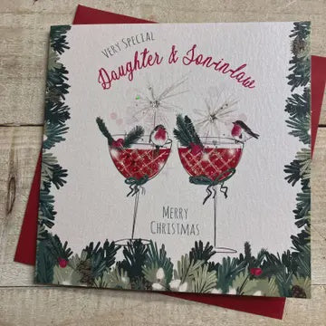 Christmas Card: Daughter & Son In Law Cocktail Glasses - White Cotton