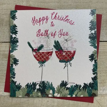 Christmas Card: Coupe To The Both Of You  Christmas Hand Decorated- White Cotton Cards