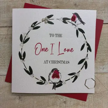 Christmas Card: To the One Robins Hand Decorated- White Cotton Cards