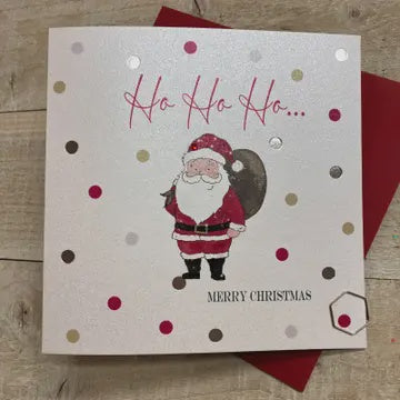 Christmas Card: Ho Ho Ho Santa - White Cotton Cards