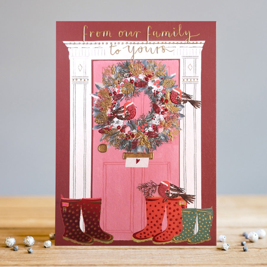 Christmas Card: Gold Foil  Our Family To Yours - Colourful - Louise Tiler